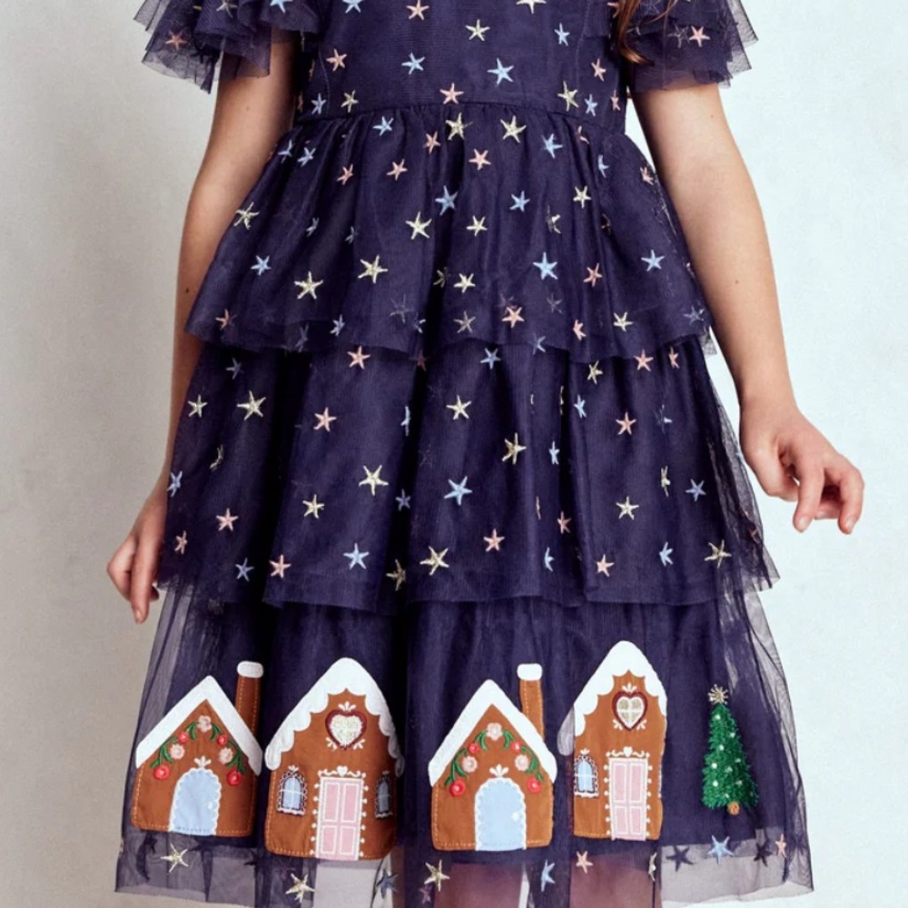 5/6Y Like New Mini Boden Tulle Tiered Christmas Gingerbread Dress